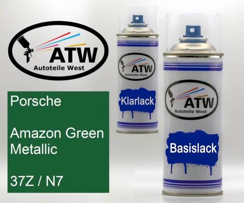 Porsche, Amazon Green Metallic, 37Z / N7: 400ml Sprühdose + 400ml Klarlack - Set, von ATW Autoteile West.